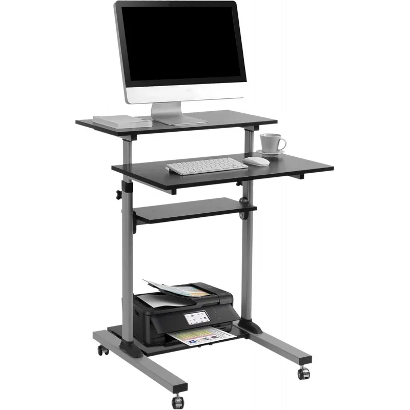 Rolling Desk Laptop - Standing or Sitting Mobile Computer Cart with Wheels, Adjustable Height & 27.5-inch Surface - Portable