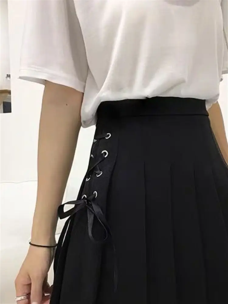 

Женская плиссированная юбка А-силуэта, весна-лето 2020, короткая юбка с высокой талией, универсальная, с бантом, в корейском стиле, больших размеров