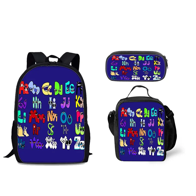 3D Printed Alphabet Lore Primary Middle School Students Boys Girls Anime Cartoon Schoolbag Laptop Backpack Lunch Bag Pen Case
