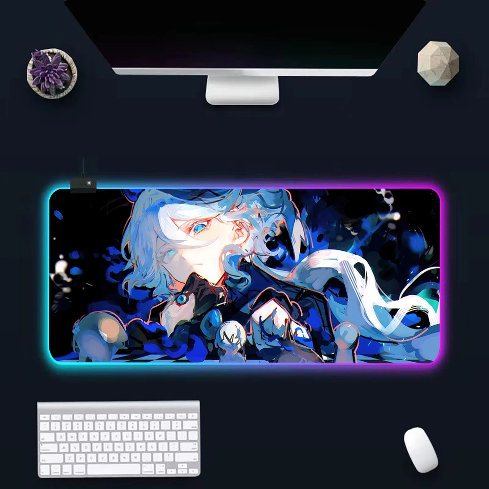 

Anime Game Genshin Impact Furina RGB Pc Gamer Keyboard Mouse Pad Mousepad LED Glowing Mouse Mats Rubber Gaming Computer Mausepad