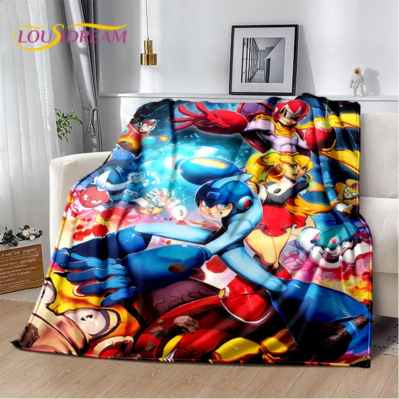 Retro Cartoon Rockman Mega Man Game Soft Blankets,Keep Warm Throw Blanket Comfortable Blanket for Picnic Beds Sofa Home Bedroom