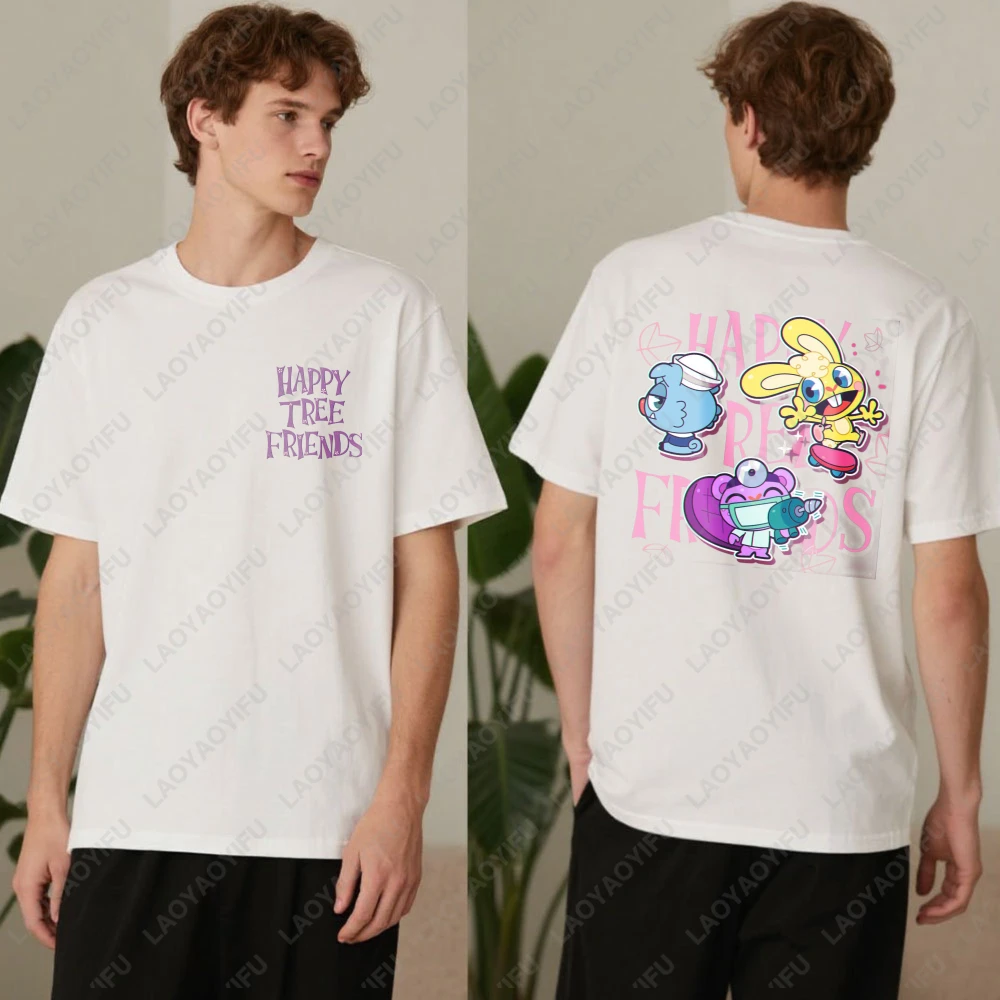 

Cartoon Graphic Happy Tree Friends Print T-Shirt Summer Unisex Cotton Tee Fashion Trendy Design For Men And Women