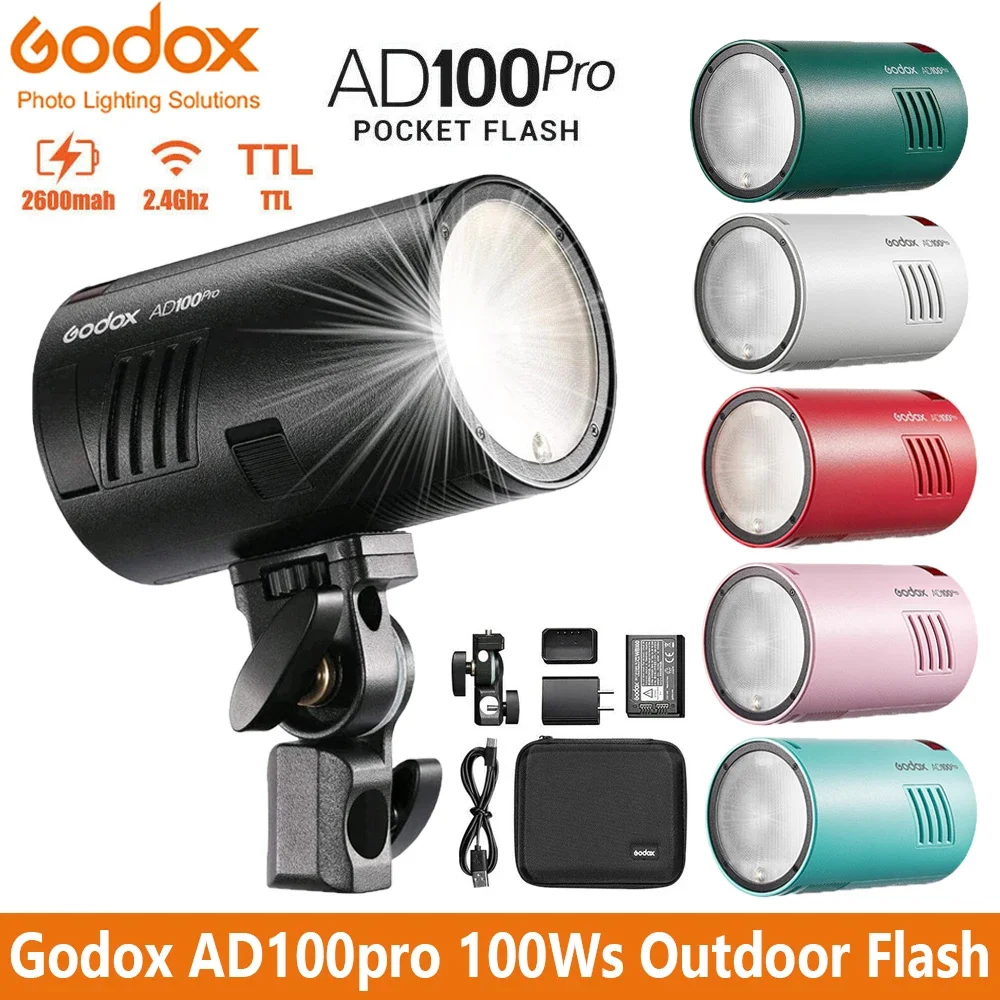 

Godox AD100Pro TTL Outdoor Flash 100Ws TTL 2.4G HSS 1/8000s Pocket Flash Strobe Light with Lithium Battery 360 Full Power Flashe