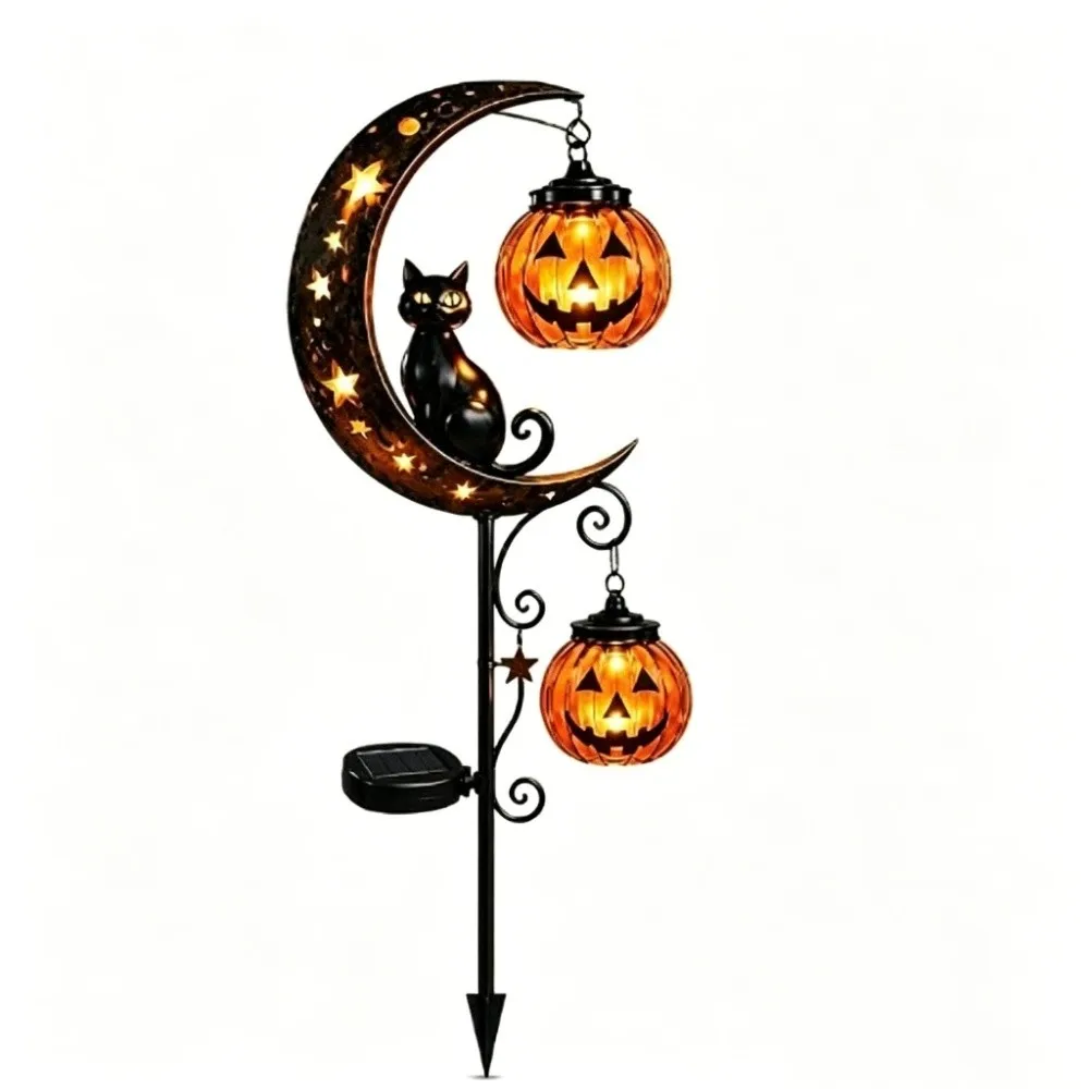 Waterproof Solar Lamp Auto On/Off Iron Cat Moon Design Solar Garden Lights Pumpkin Design Landscape Lighting