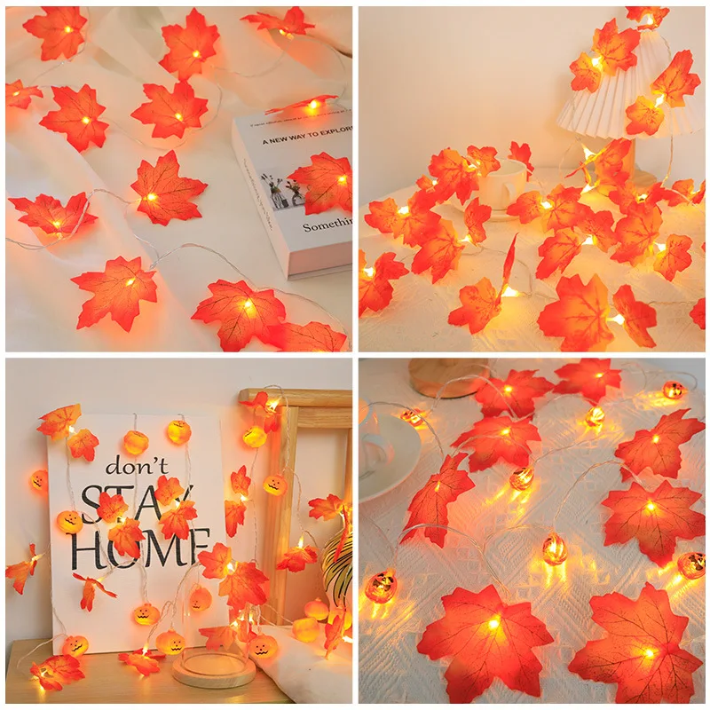 

Maple Leaf Pumpkin String Lights Halloween Outdoor Garden Autumn Decorative Light Strings Garland Thanksgiving Decor