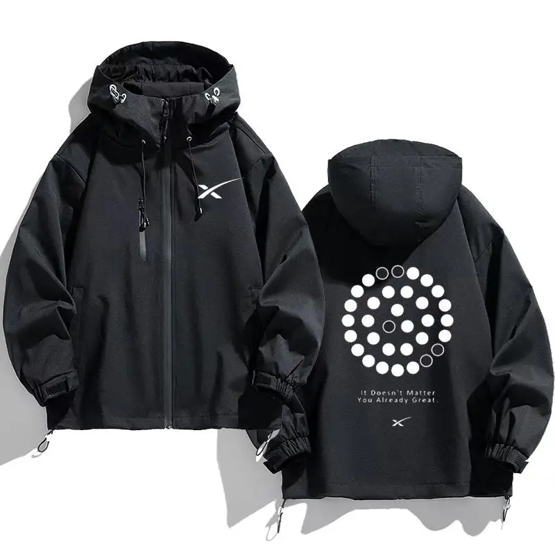 

Куртка с капюшоном SpaceX Starship Musk для мужчин, осенне-зимняя, свободного кроя, ветрозащитная, на молнии, повседневная верхняя одежда