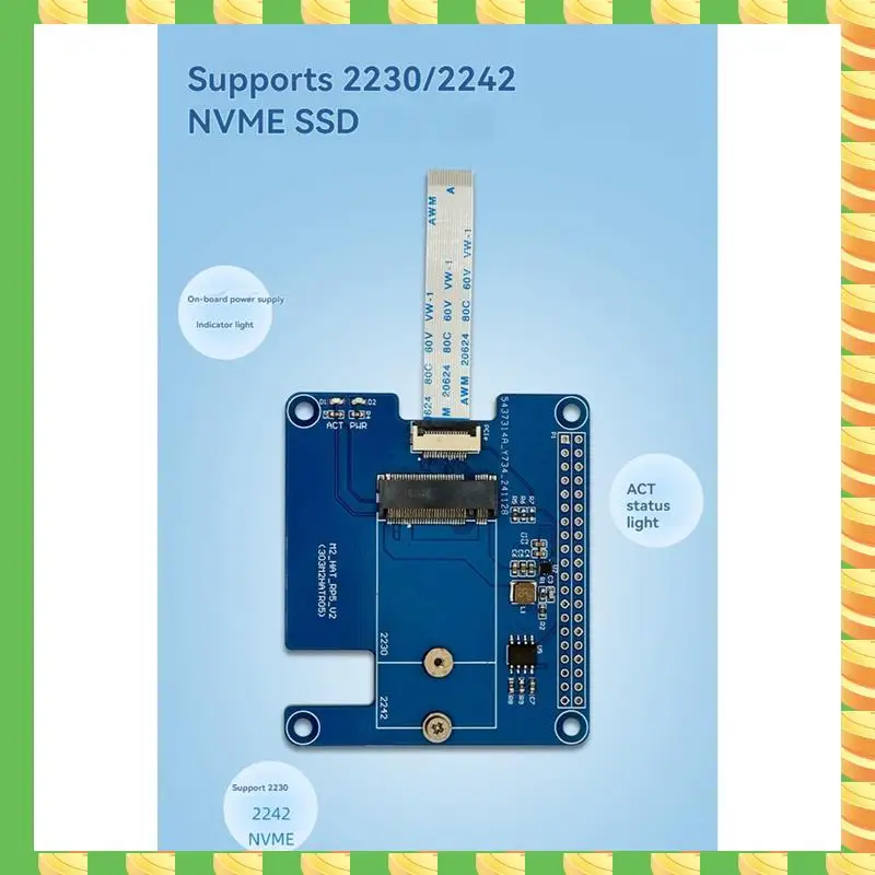 

Плата расширения AB53 для Raspberry Pi 5 PCIE M.2 SSD поддерживает модуль Hailo8l для SSD 2230/2242 NVME