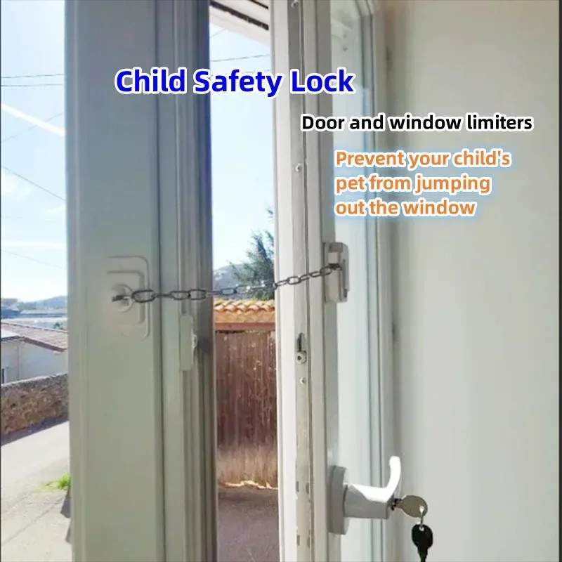 Window Chain Lock,Sliding Door、Window Limiter,High-rise Anti Fall Protection Lock Buckle,Child Safety Lock,No Drilling Required