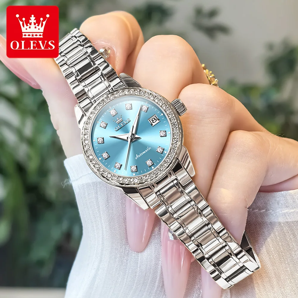OLEVS 7003 Woman Watch Elegant Luxury Diamond Bezel Automatic Mechanical Women's Watches Date Waterproof Luminous Ladies Watches