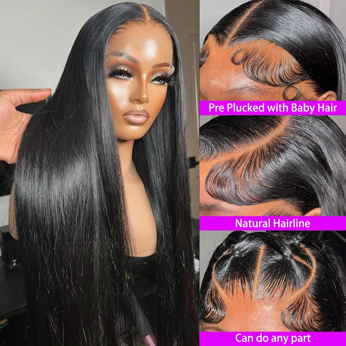30 36 Inch 13x6 Transparent Bone Straight Lace Front Human Hair Wigs Pre Plucked Brazilian Straight Human Hair Wig For Women - Image 2