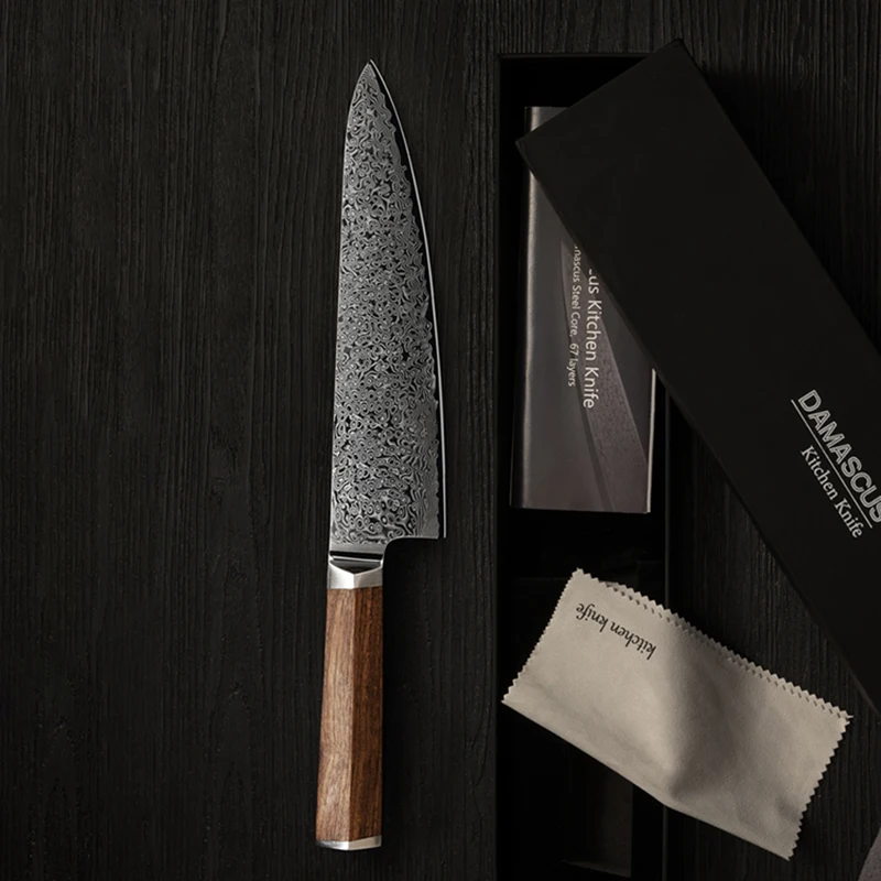 8.3 Inch Chef Knife 67-layers Damascus VG-10 Steel Blade Sharp Slicing Cleaver Japanese Kitchen Knives Hexagonal Rosewood Handle
