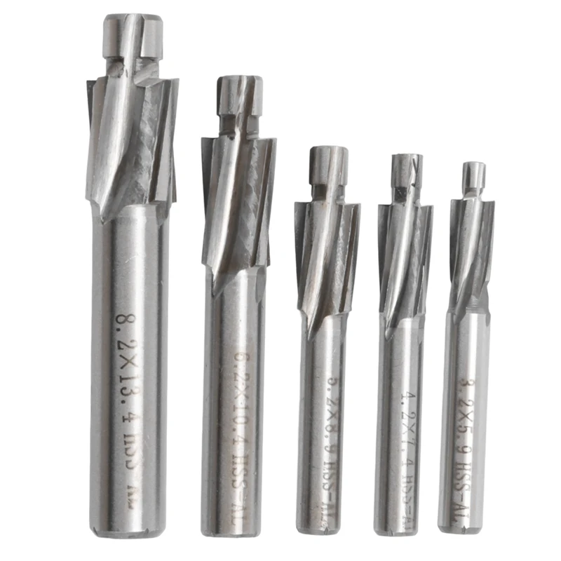 Countersink End Mills 5Pcs HSS Counterbore End Mill M3-M8 Pilot Slotting Tool Milling Cutter Countersink End Mills