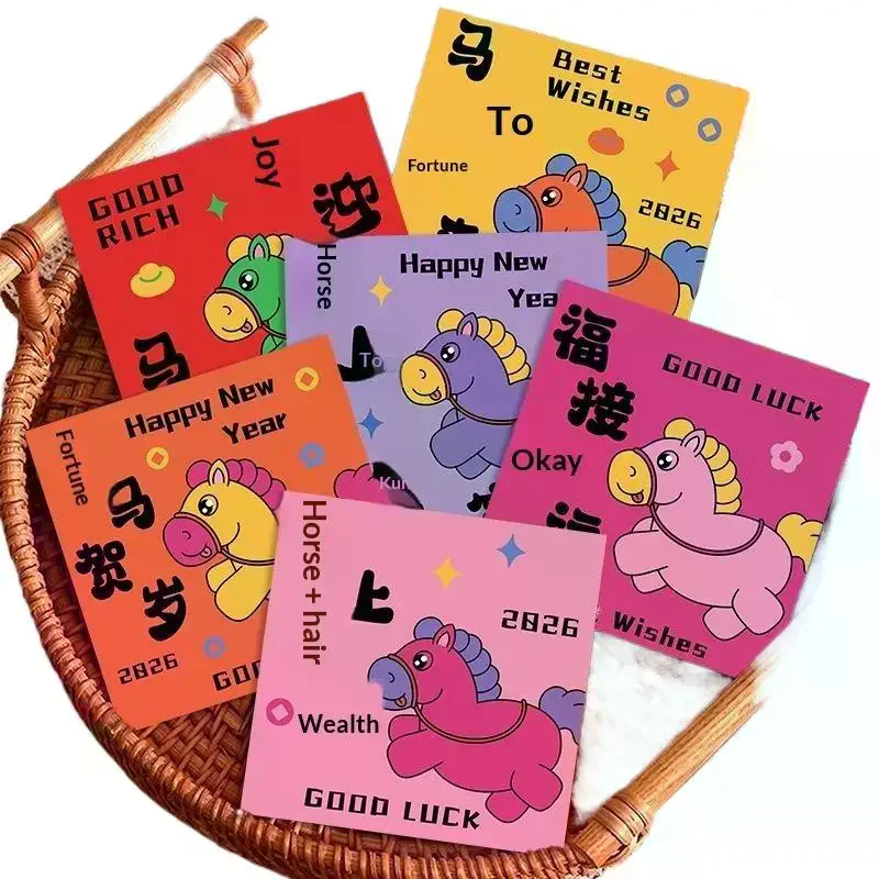 6pcs Chinese Tradition 2026 Horse Year Money Envelope Best Wishes Lucky Money Spring Festival Envelope Cartoon Lucky Red Pockets