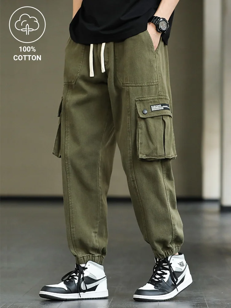 

2025 Autumn New Men's Cargo Casual Pants Soft Fashionable Pocket Loose Sweatpants Foot Binding Drawstring Outdoor Trousers