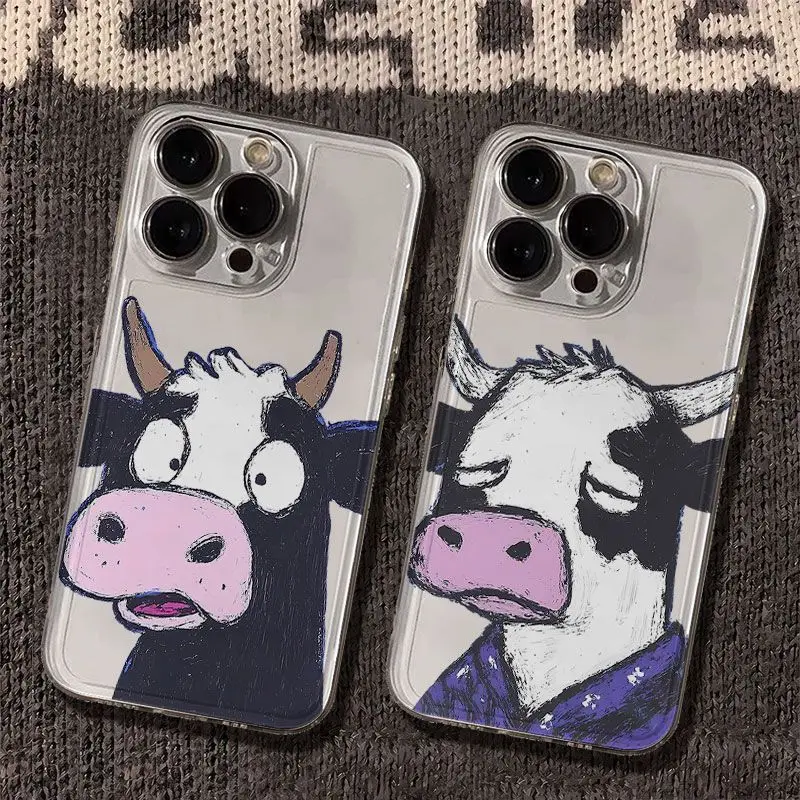 

Чехол для телефона с забавным рисунком коровы и лошади для iPhone 16, 16e 15, 14, 13, 12, 11 Pro Max X XR XSMax 7, 8 Plus Y2K, прозрачный мягкий чехол