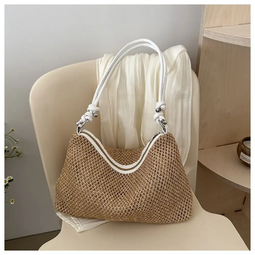 Hand Woven Rattan Tote Bag Large Capacity Single Shoulder Natural Straw Handmade Light Portable Beach Vacation Women Bag