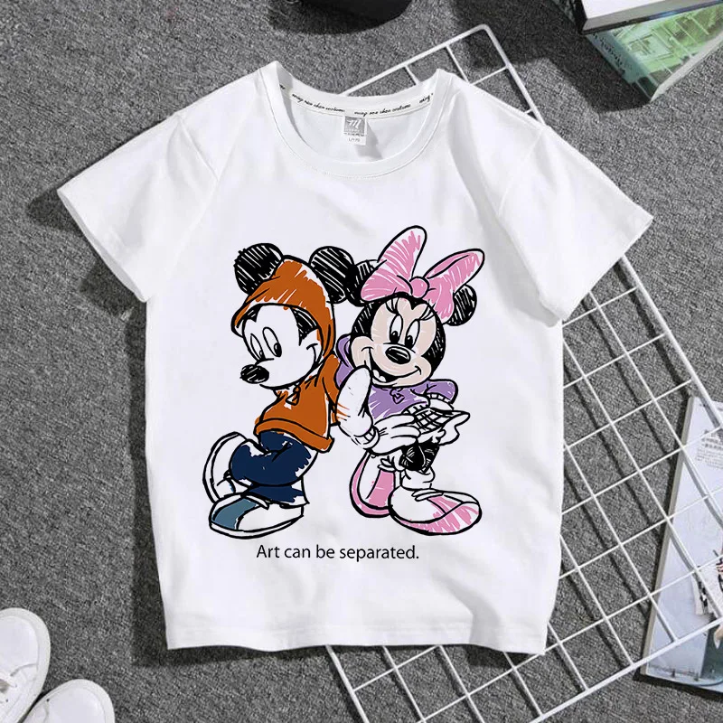 الصيف الكرتون لطيف ميكي ماوس الكرتون القطن الخالص ملابس الأطفال طالب جولة الرقبة تي شيرت بأكمام قصيرة
