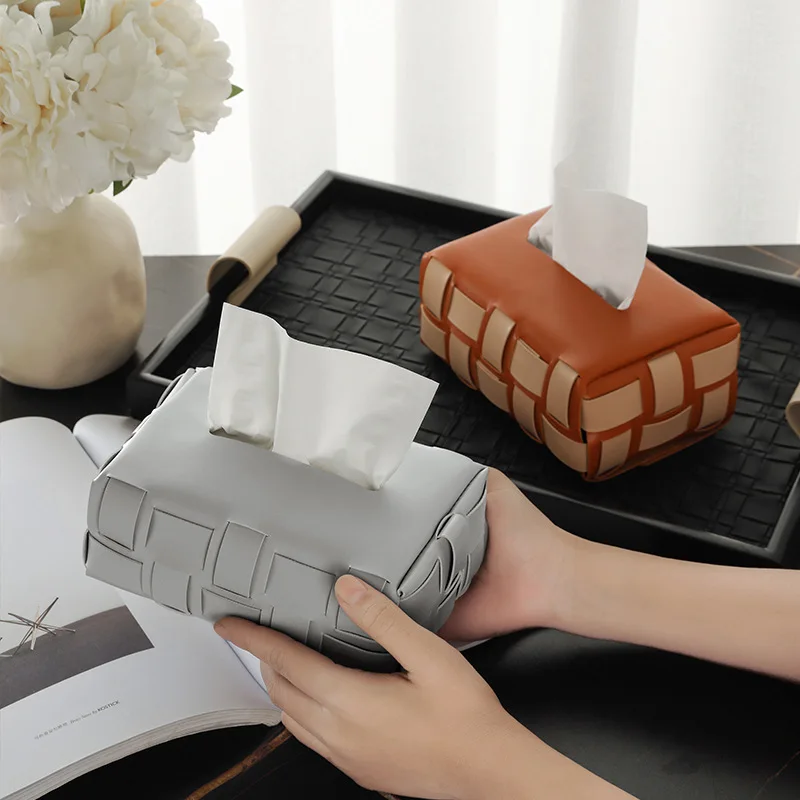 

Good-looking Leather Woven Tissue Box Rhombus Napkin Paper Dispenser Desktop Living Room Coffee Table Napkin Organizer Case