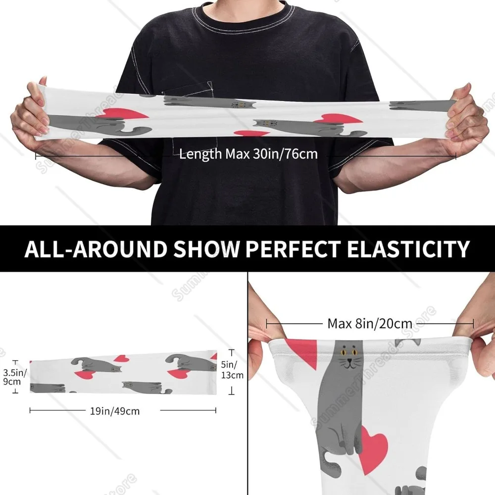 Funda de brazo con fondo blanco de gato y corazón, manga larga de hielo para dedos de verano, sin protección solar, absorción del sudor, agua, secado rápido