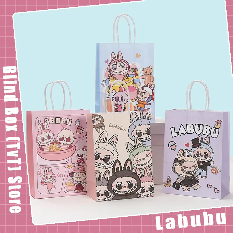 12/20pcs Labubu Anime Kraft Paper Bag Party Decoration Labubu Gift Bags Shopping Packaging Bag Party Gift Tote Bag Candy Packing