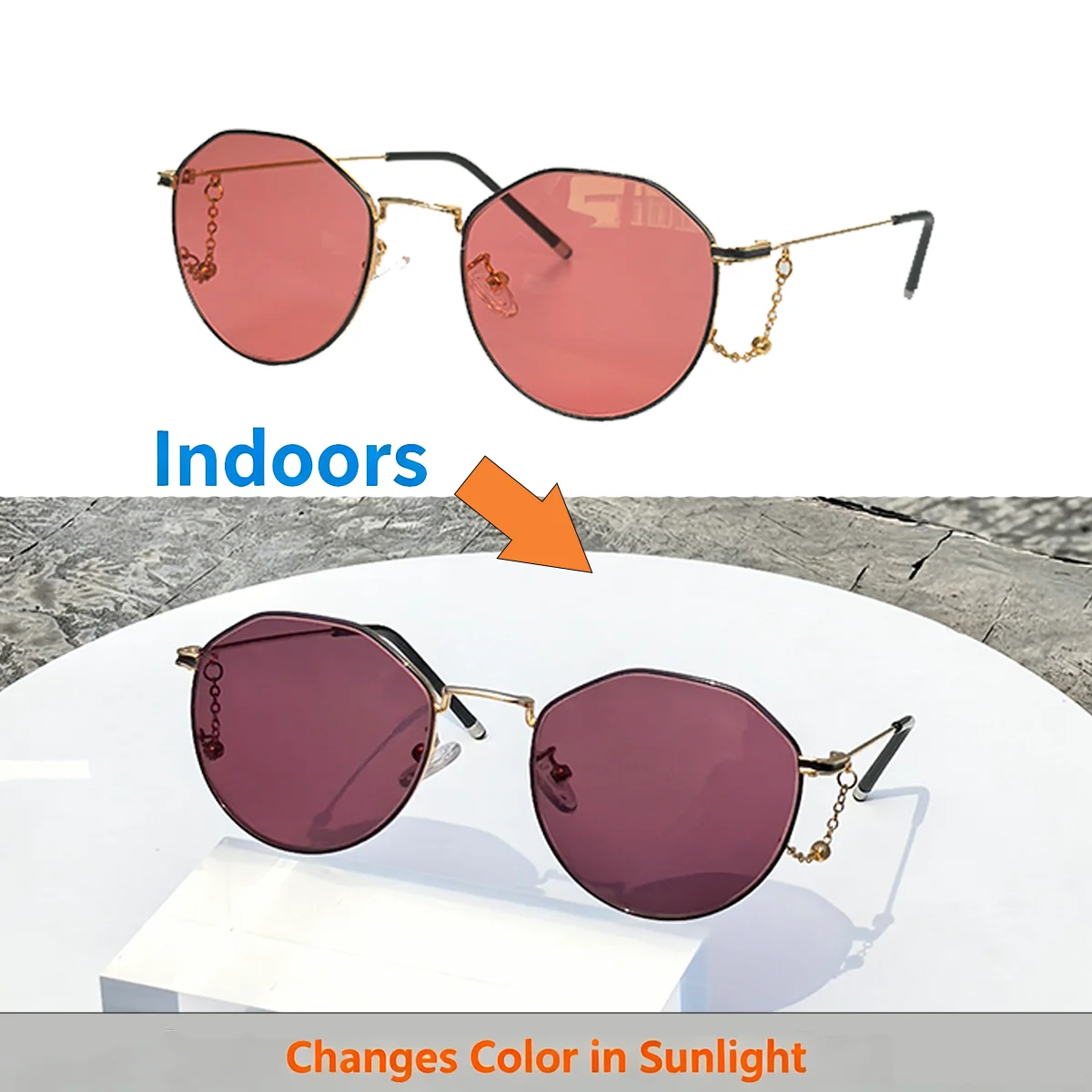 SHINU FL-41 Photochromic Migraine Glasses Rose Tinted Small Frame 133mm Narrow Face Light Sensitivity Indoor Outdoor UV400