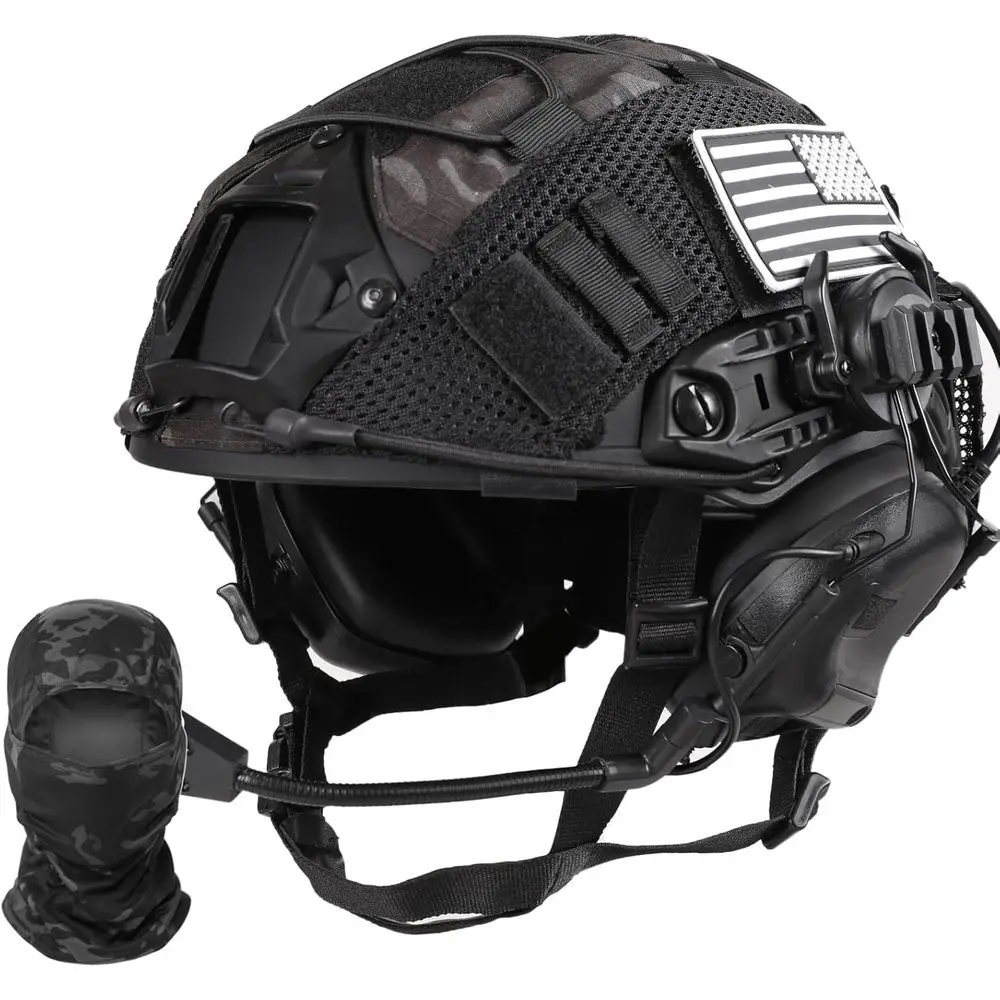 

Military-Grade Adjustable Tactical Helmet with Integrated Headset, Cover, and Face Mask for Cosplay and Airsoft Enthusiasts