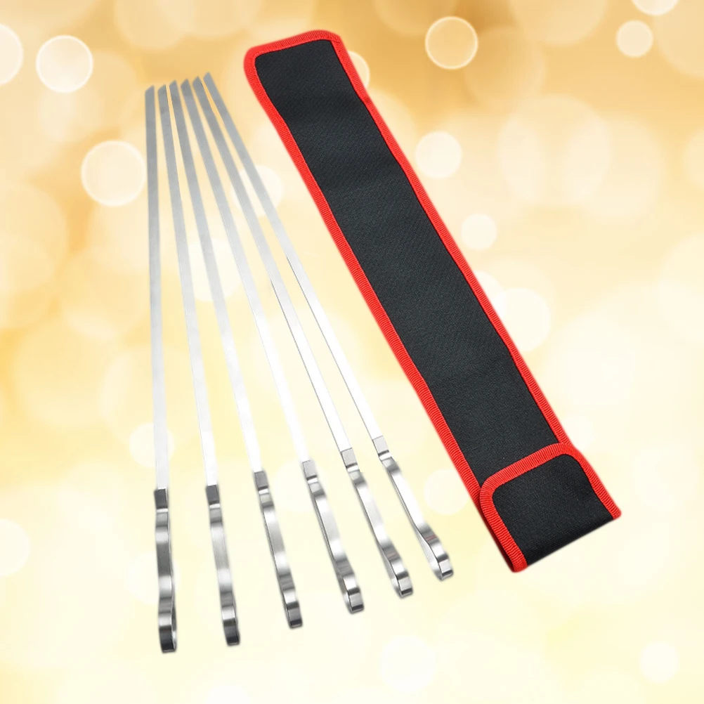 

6 Pcs Stainless Steel Barbecue Stick Needle Prongs Outdoor Tool Supplies Pins Resuable Meat Grill Forks BBQ Skewers