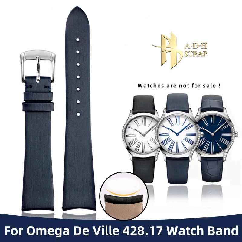 

Женский кожаный ремешок для часов Omega De Ville 428,17, Шелковый ремешок для часов 18 мм, синий водонепроницаемый тонкий ремешок для наручных часов