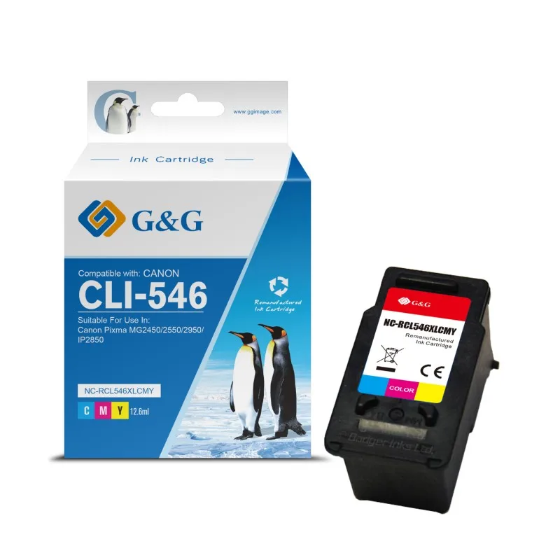 G & G Canon CL546XL Color remanufactured ink cartridge-shows ink level-replaces 8288B001/8289B001 GG-CL546XL tintasycartuchos.com