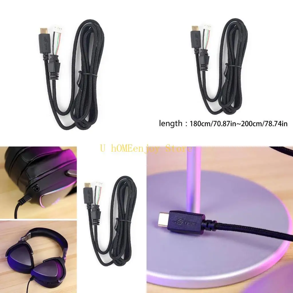 

B0KF Кабель для наушников DIY Сменный шнур для ROG для игровой гарнитуры черный