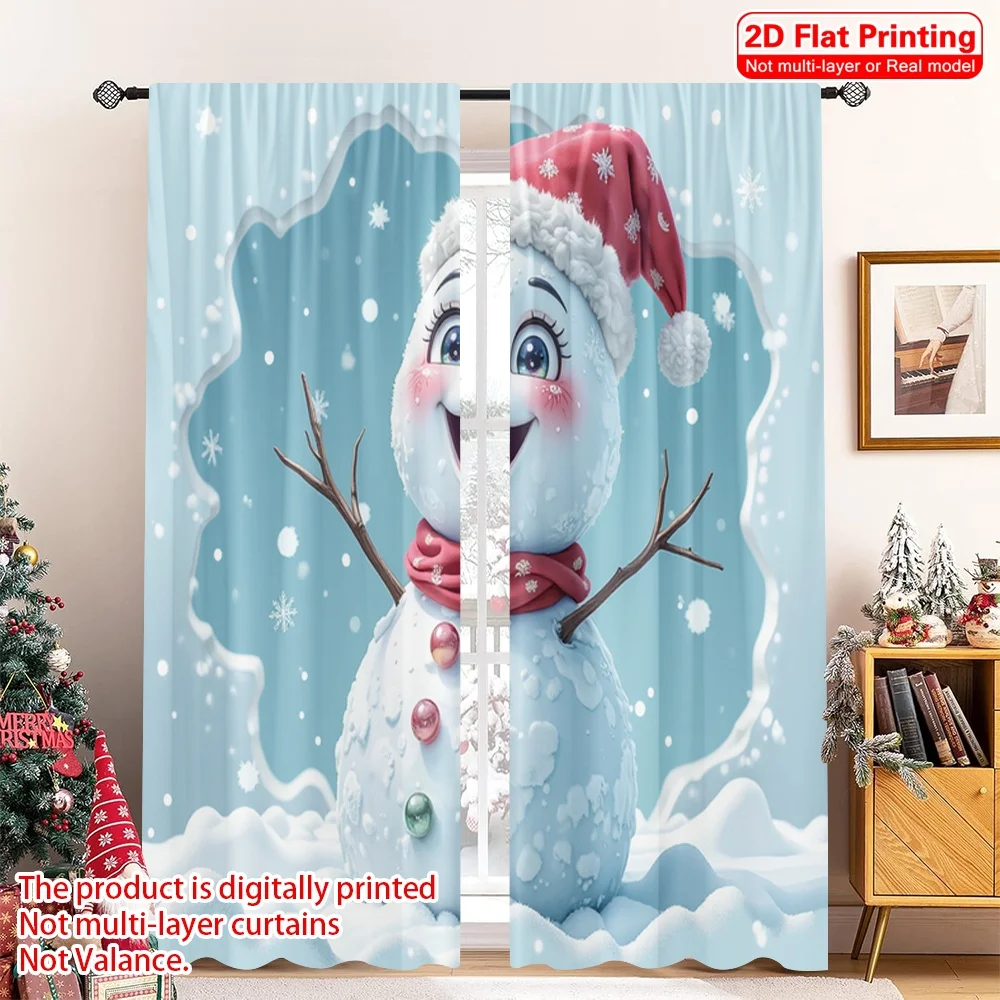 

2pcs 2D flat printing Merry Christmas Window Curtains Winter Snowman Breakout 100% Polyester Without Electricity 0 for Home Wall