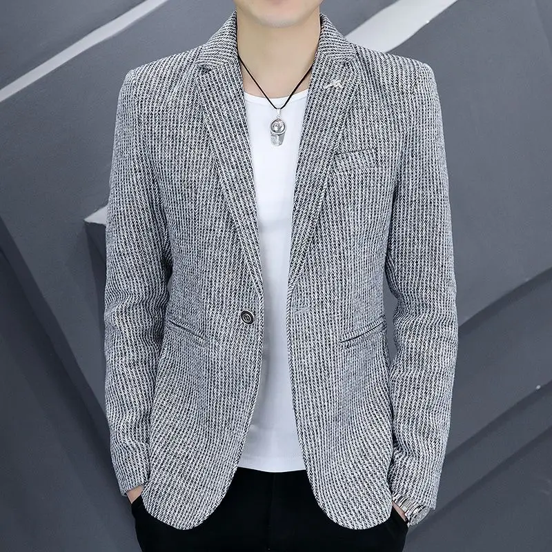 

Весенне-осенний мужской пиджак, однобортное пальто, повседневная одежда в корейском стиле, классический модный 2024, новый мужской пиджак джентльмена