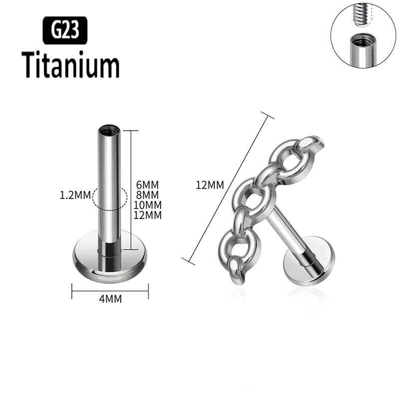 100% G23 Titanium ASTM-F136 Piercing Labret Internal thread Ear Studs Earrings Cartilage Tragus Lobe Helix Body Jewelry Lip Ring
