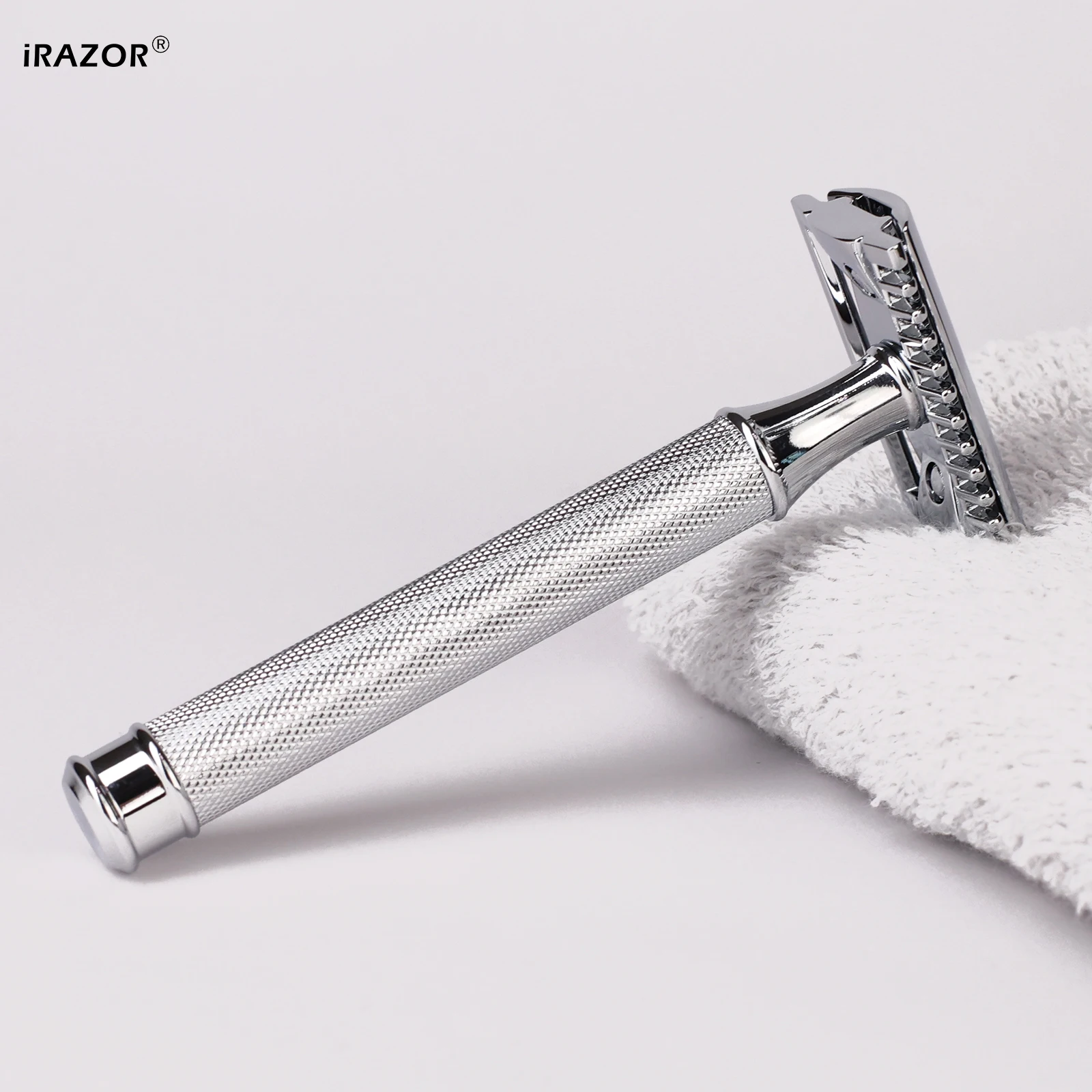 iRAZOR Brass Heavy Double Edge Safety Razor Professional Barber Shaving Tool with 10 Blades and Shiny Twinkle Shaver Holder Base