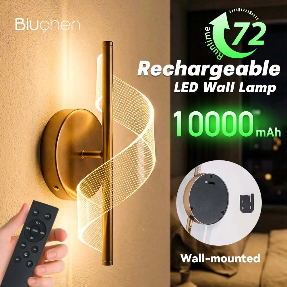 

Перезаряжаемые настенные светильники для интерьера, золотые, 10000 мАч, беспроводные светодиодные настенные лампы на батарейках, для спальни, прихожей, гостиной
