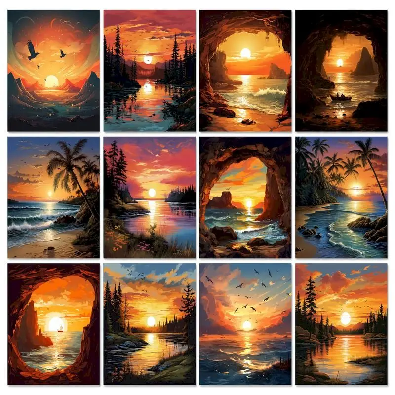 

GATYZTORY Oil Painting By Numbers Gradient Sunset Scenery On Canvas Picture Drawing By Numbers For Adults Home Decoration Gift