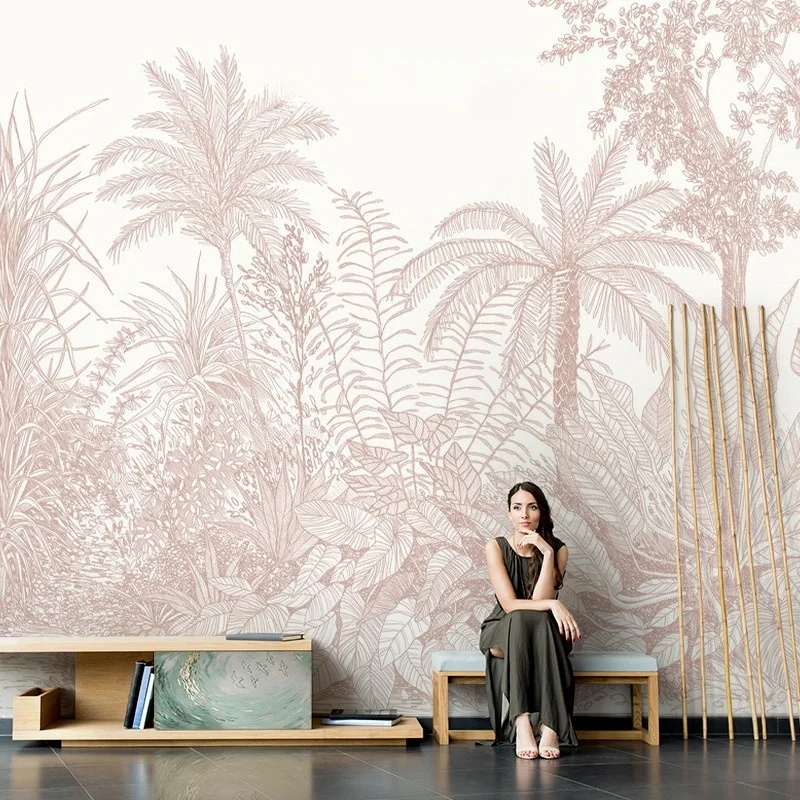 Customized Cream Forest Photo Wallpaper Sofa TV Background Wall Paper Banana Leaf Tree Living Room Background Wall Decoration