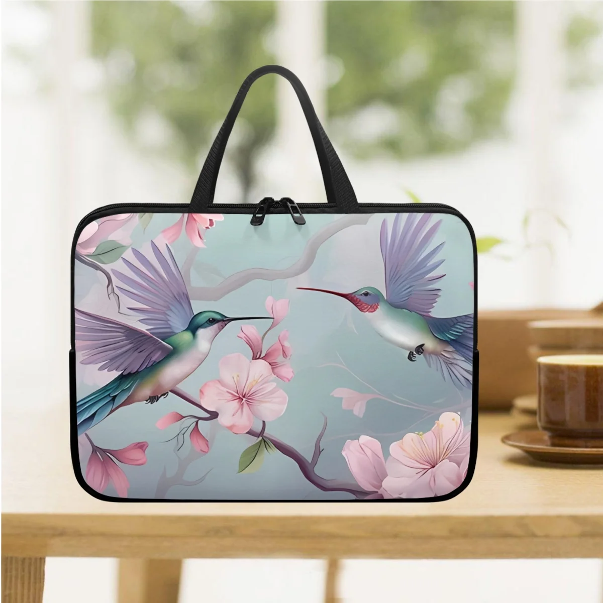 Vintage Hummingbird Floral Designer Tablet Bag Portable Adult Travel Commuter Computer Handbag Computer Notebook Cover Briefcase