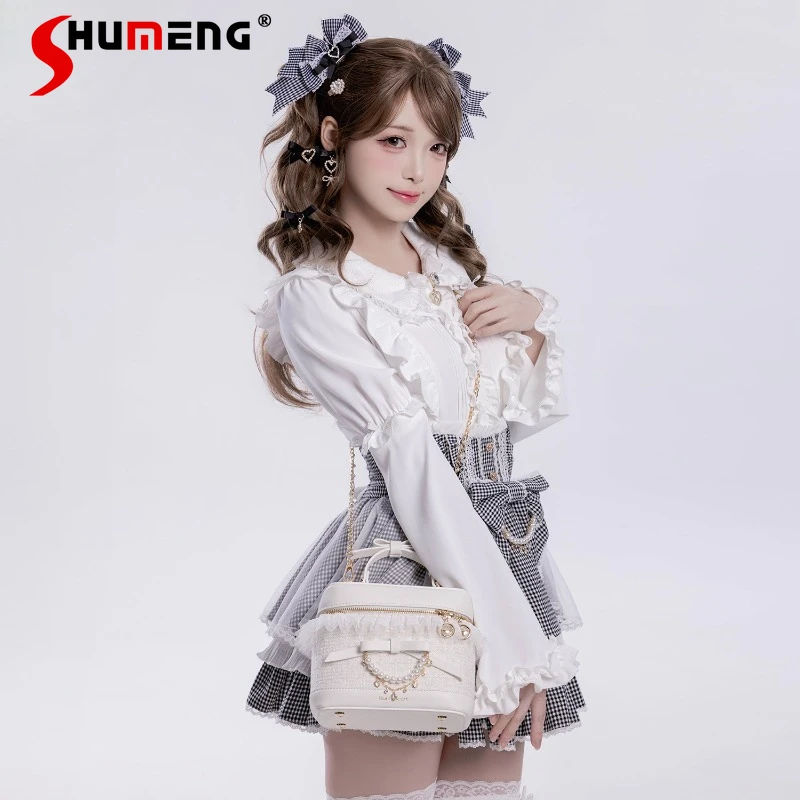 

Japanese Lolita Angel Original Tweed Makeup Box Bucket cases Sweet Cute Princess Cosmetic Bags 3 Colors ladies Versatile Handbag