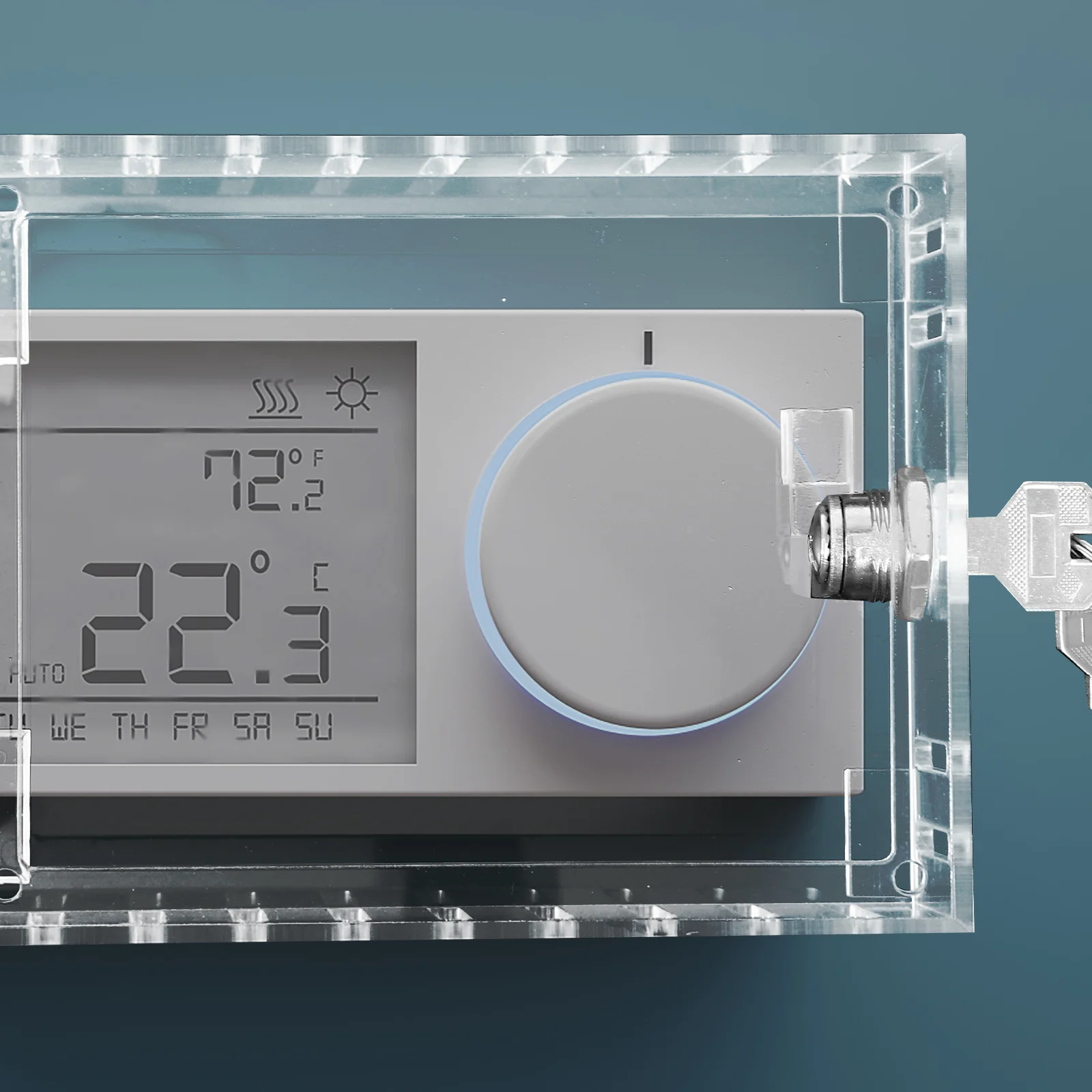 1 Set scatola di bloccaggio del termostato scatola di bloccaggio del coperchio trasparente protezione del termostato di ricambio scatola con chiave del termostato a parete per la casa