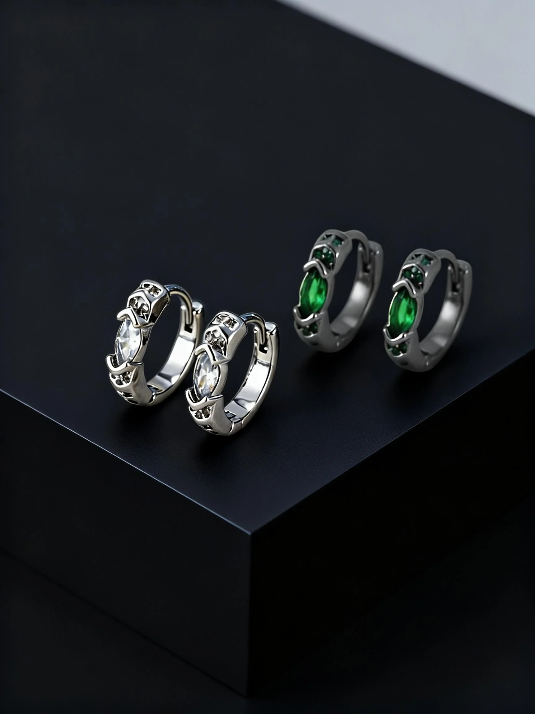 Stylish Green Zircon Minimal Hoop Earrings for Men, Vintage Small Huggie Earrings, Hypoallergenic Piercing Jewelry