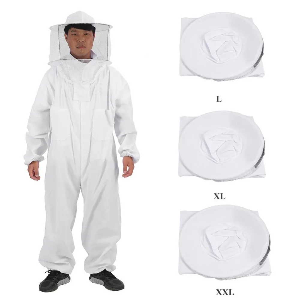 Professional Beekeepers Bee Suit Anti-Bee Veil Hood Hat Beekeeping Suit Jumpsuit Elastic Cuff Breathable Bee Repellent Clothing