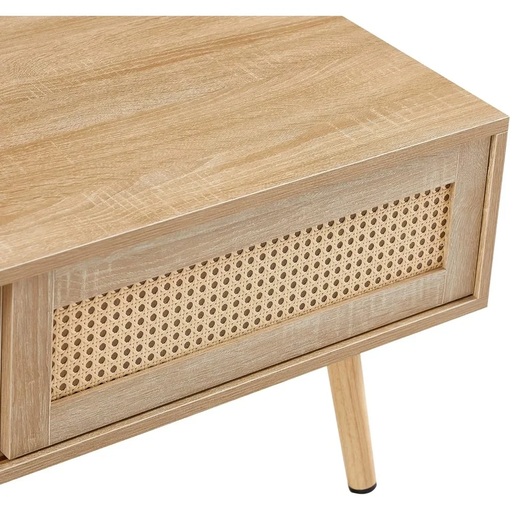 Mesa de centro Rectangular de madera maciza para sala de estar, mesa de centro con puerta corredera para almacenamiento, moderna