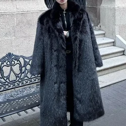 Mens Faux Fur Furry Warm Coat Autumn Winter Streetwear Fashion Trend Youth Soft Casual Comfort Mid-Length Coat Men'S Clothing