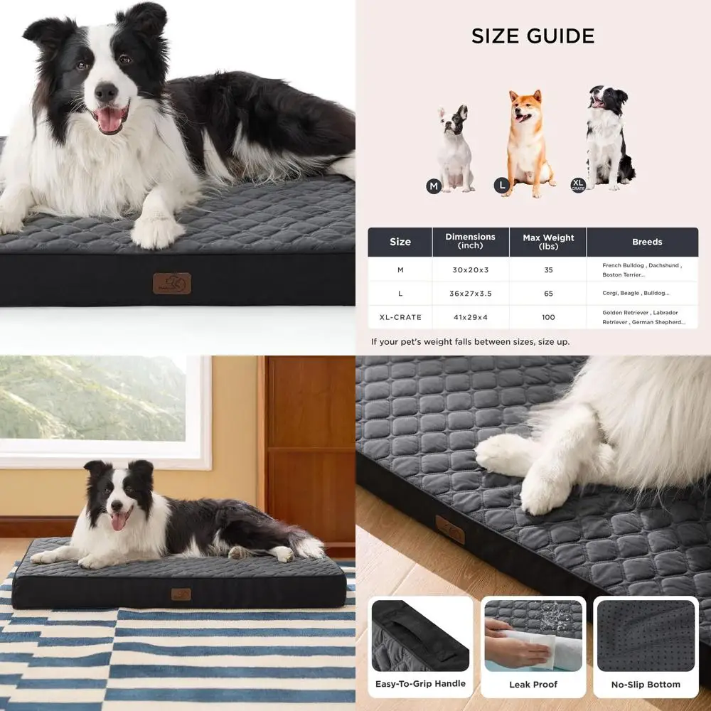 

Large Dog Orthopedic Mattress - Thick Memory Foam Bed with Removable Cover, 36x27x3.5, Up to 65 lbs, Black