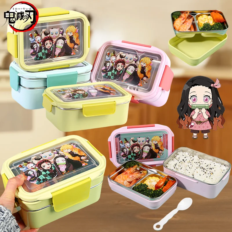 Fiambrera aislante de acero inoxidable Anime Demon Slayer para niños, fiambrera térmica portátil Tanjirou Nezuko Bento Box