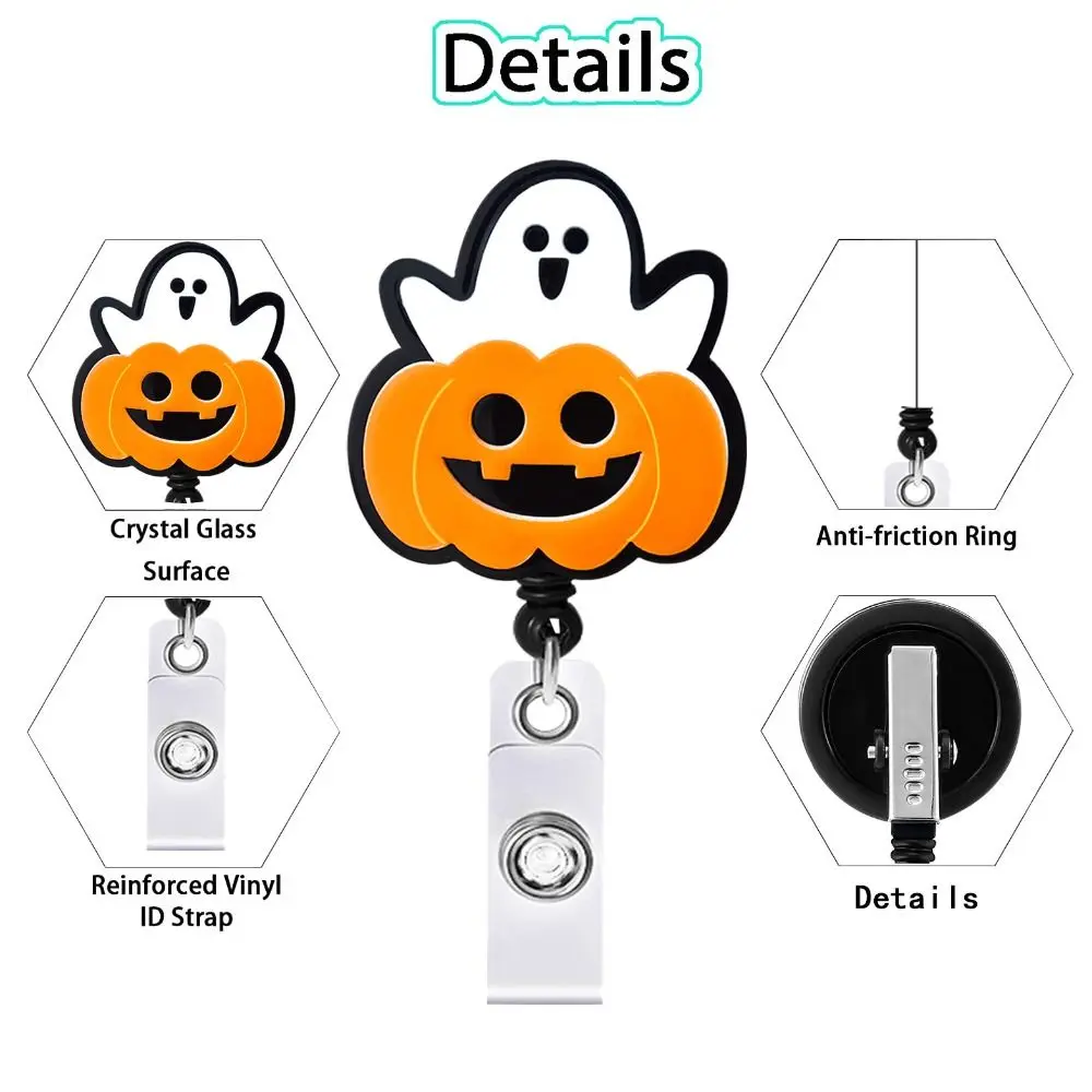 Exhibition Card Retractable Badge Reel ID Card Clips Badge Clip ID Badge Holder Name Card Pumpkin Ghost Easy Pull Buckle