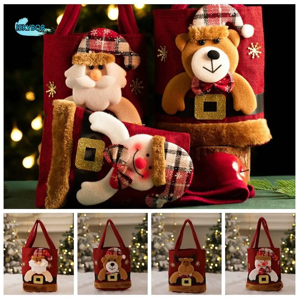 

Portable Gift Pouch Christmas Present Bags Santa Elk Gift Plush Bag Cartoon Cute Candy Bags Festival