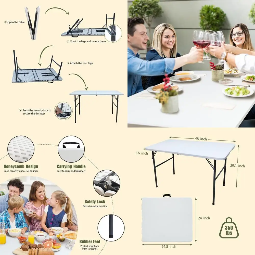 

Портативный складной столик – легкий универсальный стол для использования на улице и в помещении для кемпинга, пикников и карточных игр (белый, 2 шт.)