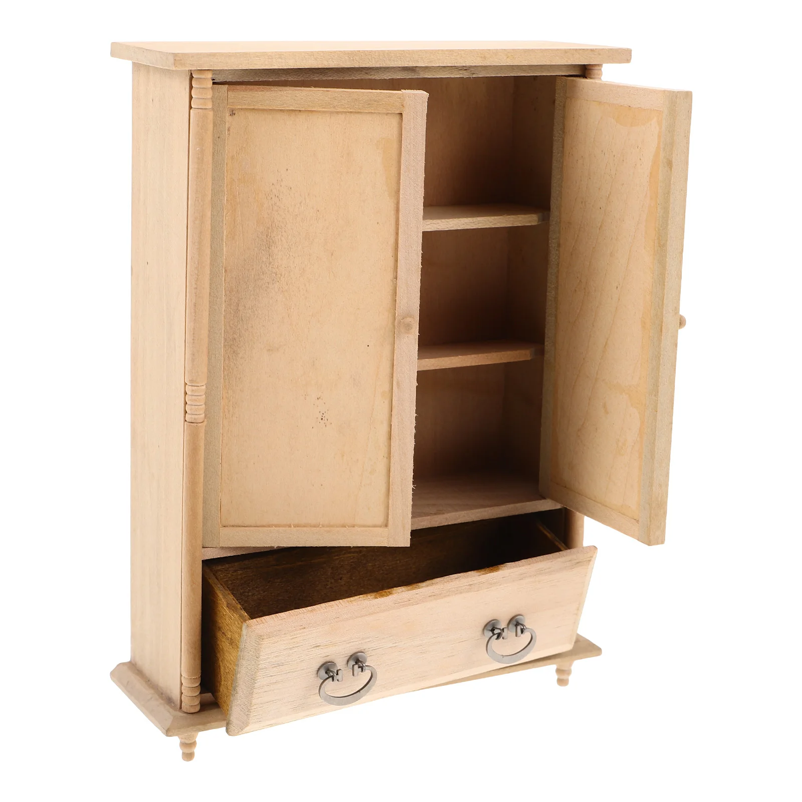 

House Furniture Dollhouse Wardrobe Closet Vintage Wood Mini Cabinet Micro Scene